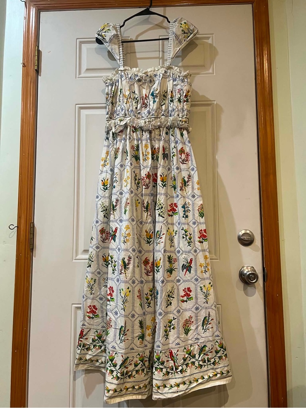 Farm Rio White Floral Maxi Dress with Smocked Bodice Size XL